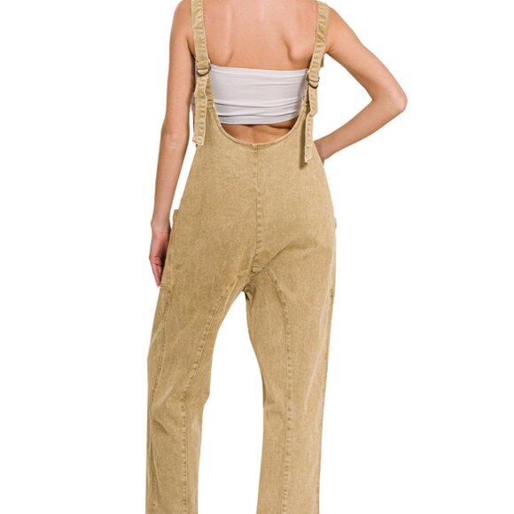 Zenana Outfitters Pants - Overalls  ADJUSTABLE STRAP JUMPSUIT WITH POCKET | Lt. Camel